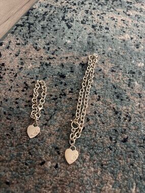 Silver Heart Charm Chain and Bracelet Set